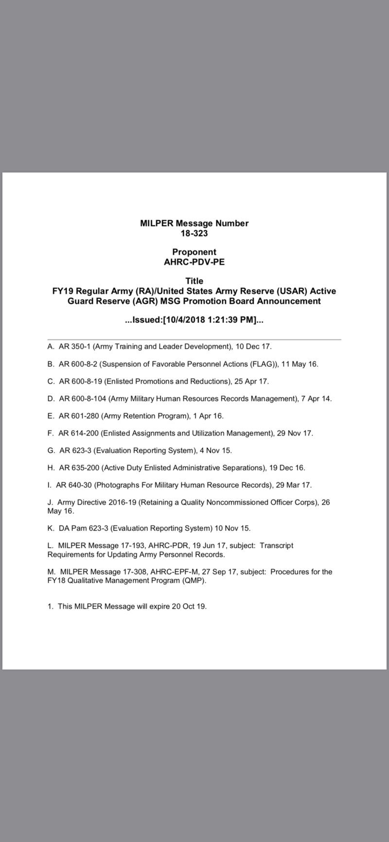 MILPER Message for the FY 19 MSG Board has been released, get those